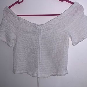 Ribbed Off the Shoulder Cinched Cropped Top